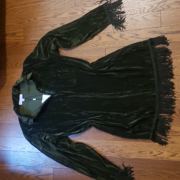 Something Navy Emerald Fringe Shirt Dress - Picture 8 of 16